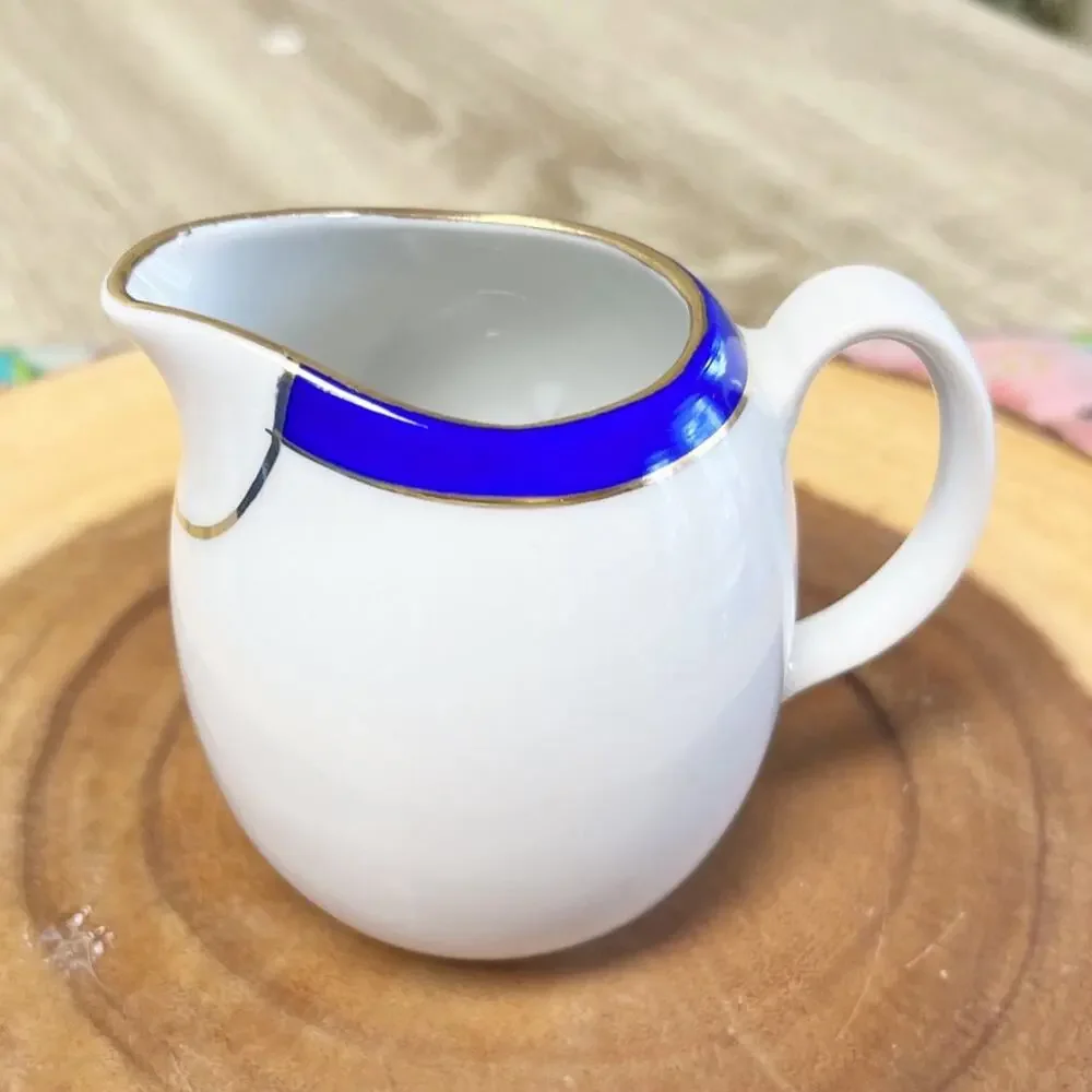 Vintage Walbrzych Poland Demitasse Espresso Set Blue Gold Porcelain 10 Pc RARE